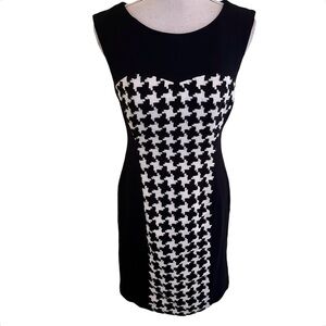 Suzi Chin for Maggie Boutique Black Knit Sheath Dress with Houndstooth Inset
